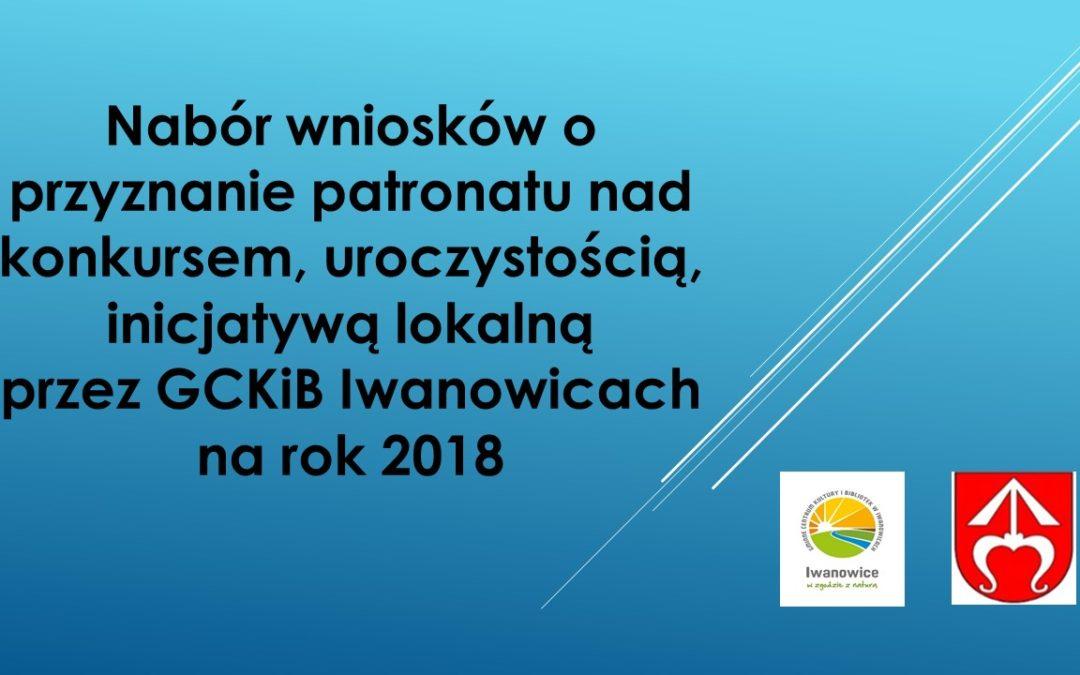 Nabór wniosków o przyznanie patronatu przez GCKiB  w Iwanowicach