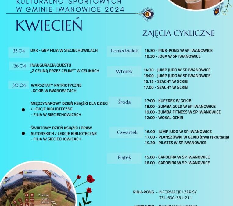 Kalendarz wydarzeń kulturalno – sportowych w gminie Iwanowice –  Kwiecień 2024