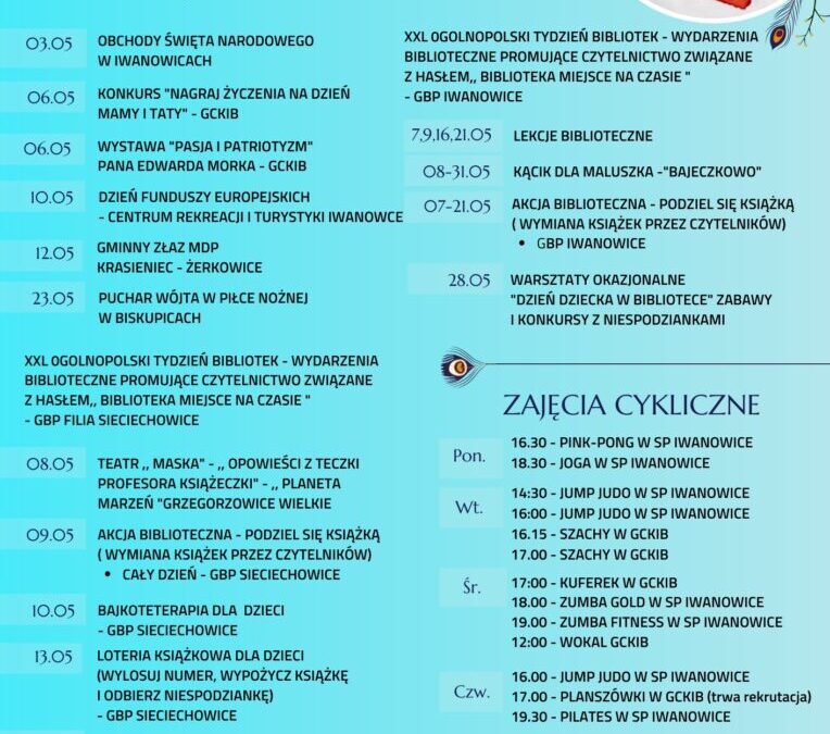 Kalendarz wydarzeń kulturalno – sportowych w Gminie Iwanowice –  Maj 2024