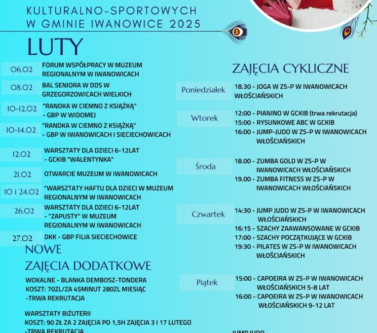 Kalendarz wydarzeń kulturalno-sportowych w Gminie Iwanowice – Luty 2025 r.