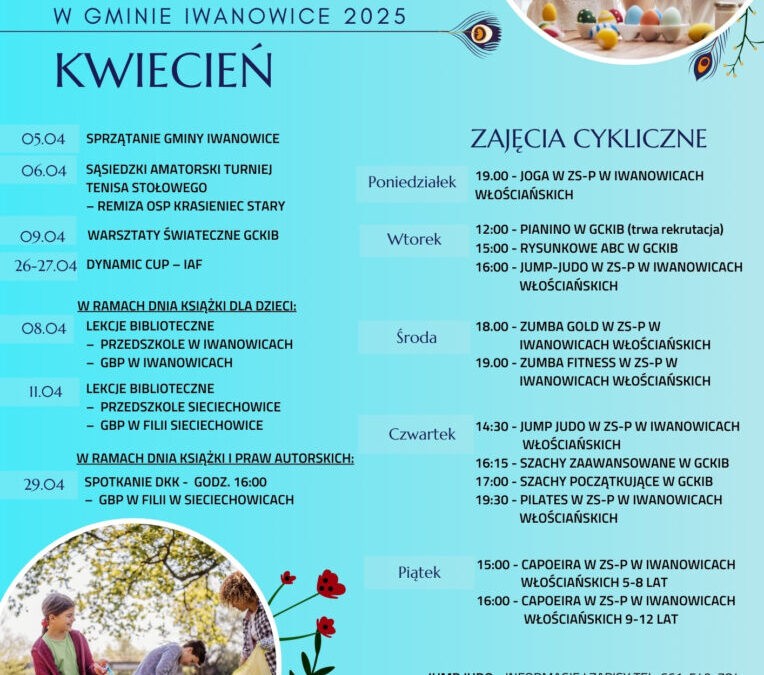 Kalendarz wydarzeń kulturalno-sportowych w Gminie Iwanowice – Kwiecień 2025 r.