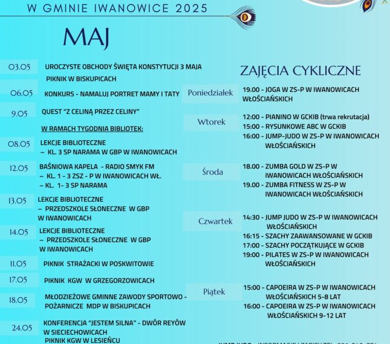 Kalendarz wydarzeń kulturalno-sportowych w Gminie Iwanowice – Maj 2025 r.