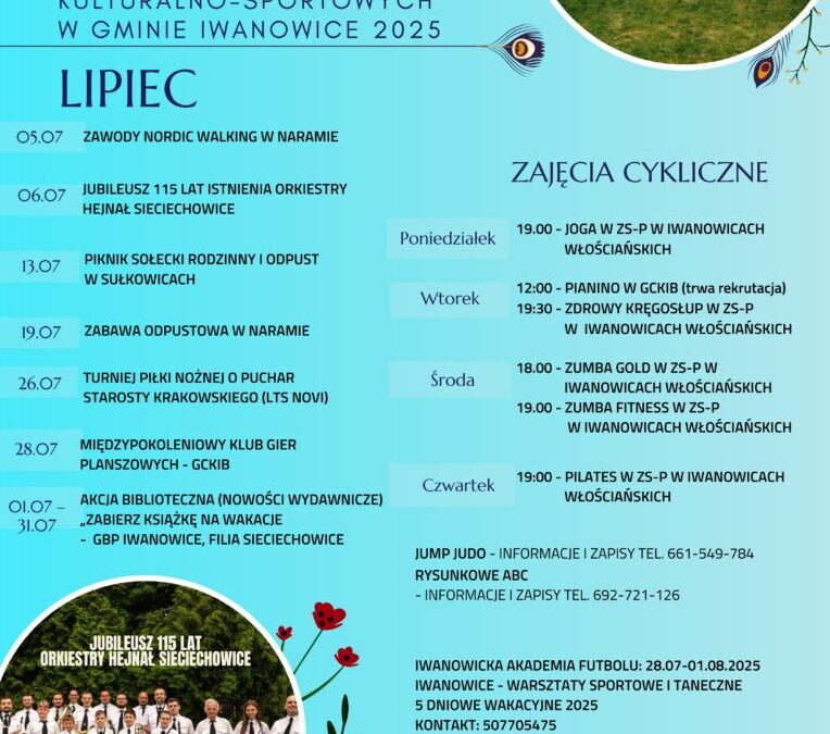 Kalendarz wydarzeń kulturalno – sportowych w Gminie Iwanowice – Lipiec 2025 r.