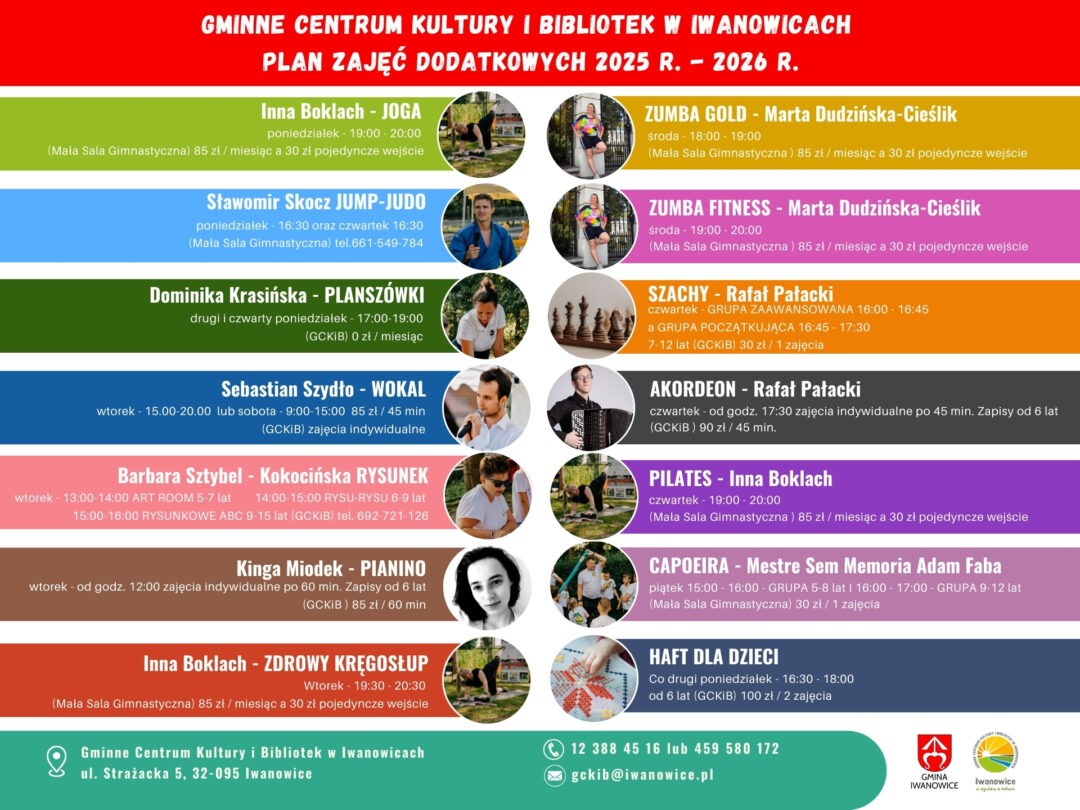 GMINNE CENTRUM KULTURY I BIBLIOTEK W IWANOWICACH Plan zajęć dodatkowych 2025 r. - 2026 r.