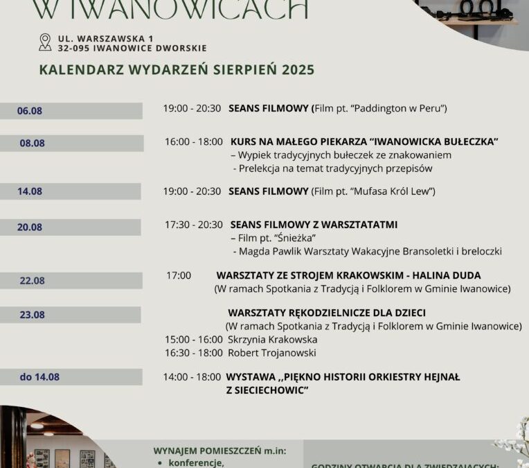 Kalendarz wydarzeń – Sierpień 2025 w Muzeum Regionalnym w Iwanowicach!