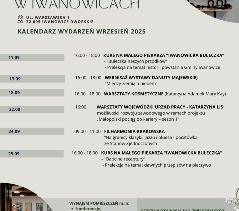 Kalendarz wydarzeń – Wrzesień 2025 w Muzeum Regionalnym w Iwanowicach!