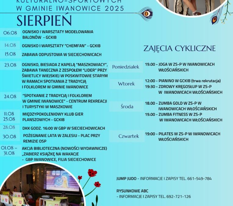 Kalendarz wydarzeń kulturalno – sportowych w Gminie Iwanowice – Sierpień 2025 r.