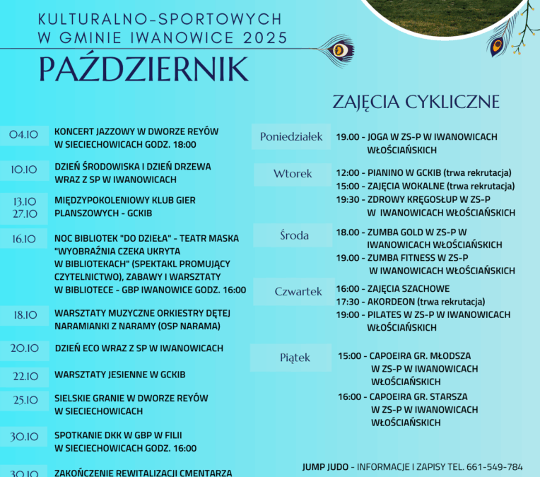 Kalendarz wydarzeń kulturalno-sportowych w Gminie Iwanowice – Październik 2025 r.