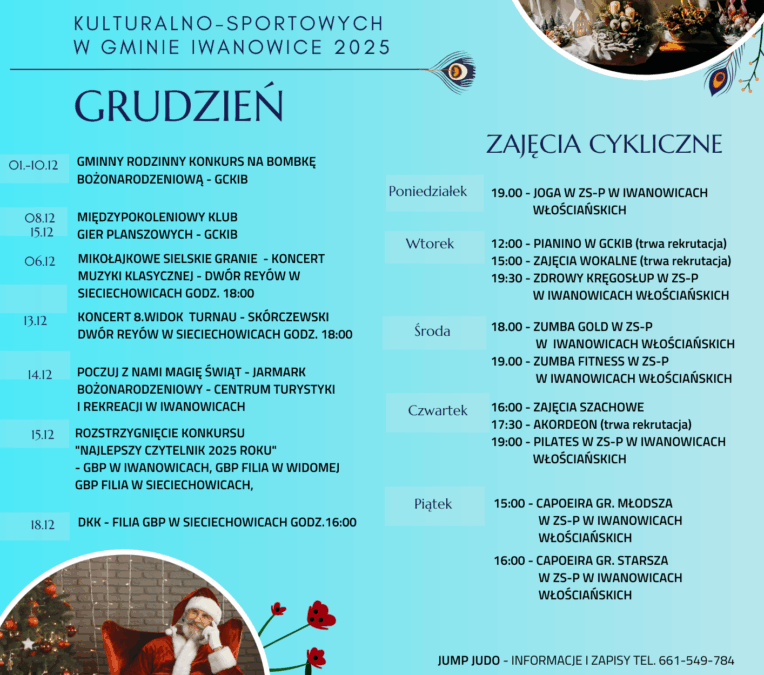 Kalendarz wydarzeń kulturalno-sportowych w Gminie Iwanowice – grudzień 2025 r.