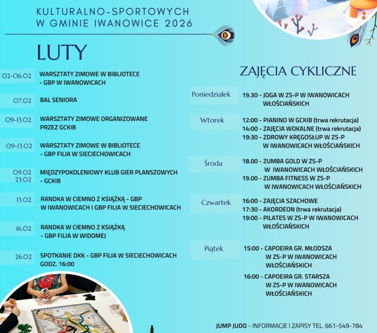 Kalendarz wydarzeń kulturalno-sportowych w Gminie Iwanowice – luty 2026 r.