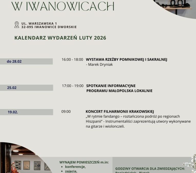 Kalendarz wydarzeń – luty 2026 w Muzeum Regionalnym w Iwanowicach!