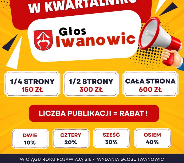 Ważna informacja – zmiana cennika reklam zamieszczanych w Gazecie „Głos Iwanowic”!