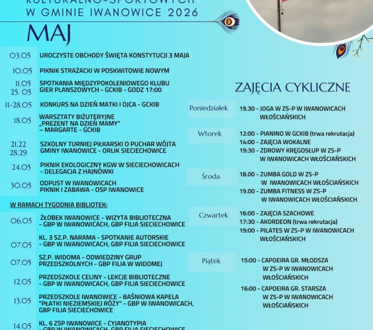 Kalendarz wydarzeń kulturalno-sportowych w Gminie Iwanowice – maj 2026 r.