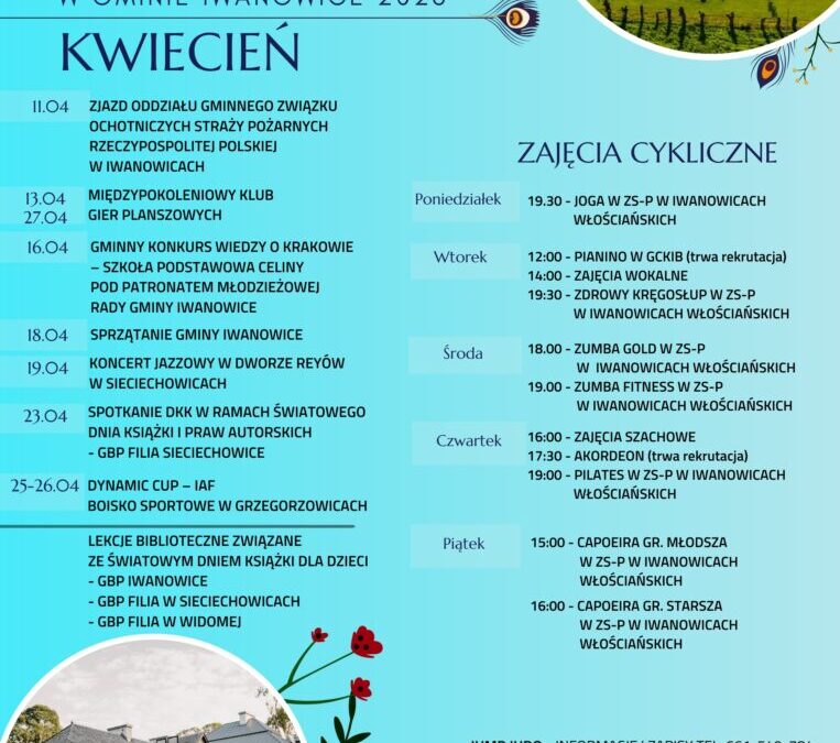 Kalendarz wydarzeń kulturalno – sportowych w Gminie Iwanowice – kwiecień 2026 r.