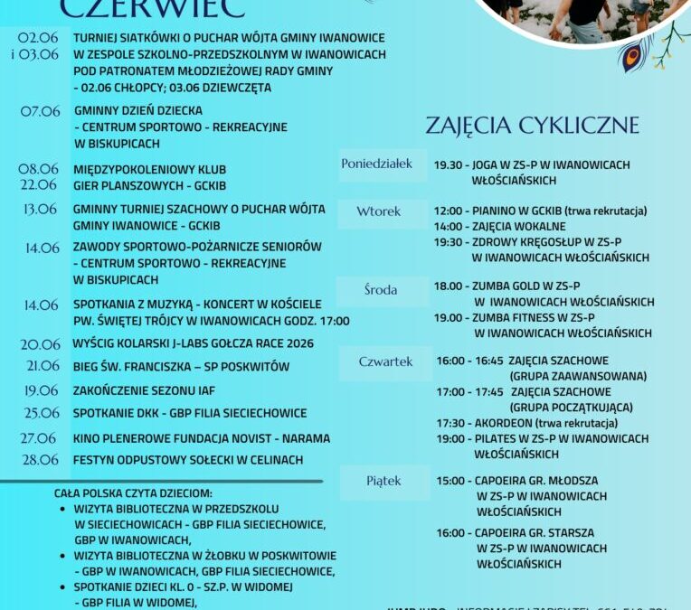 Kalendarz wydarzeń kulturalno-sportowych w Gminie Iwanowice – Czerwiec 2026 r.