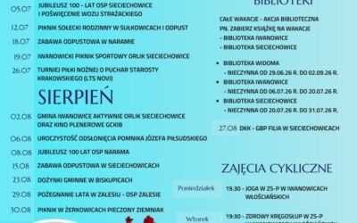 Kalendarz wydarzeń kulturalno-sportowych w Gminie Iwanowice – Lipiec – Sierpień 2026 r.