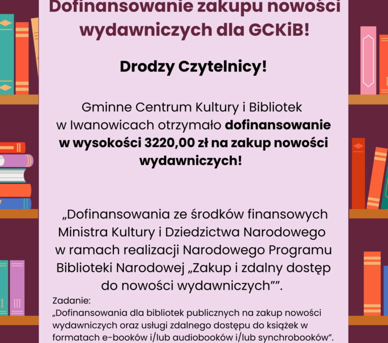 Dofinansowanie zakupu nowości wydawniczych dla GCKiB!